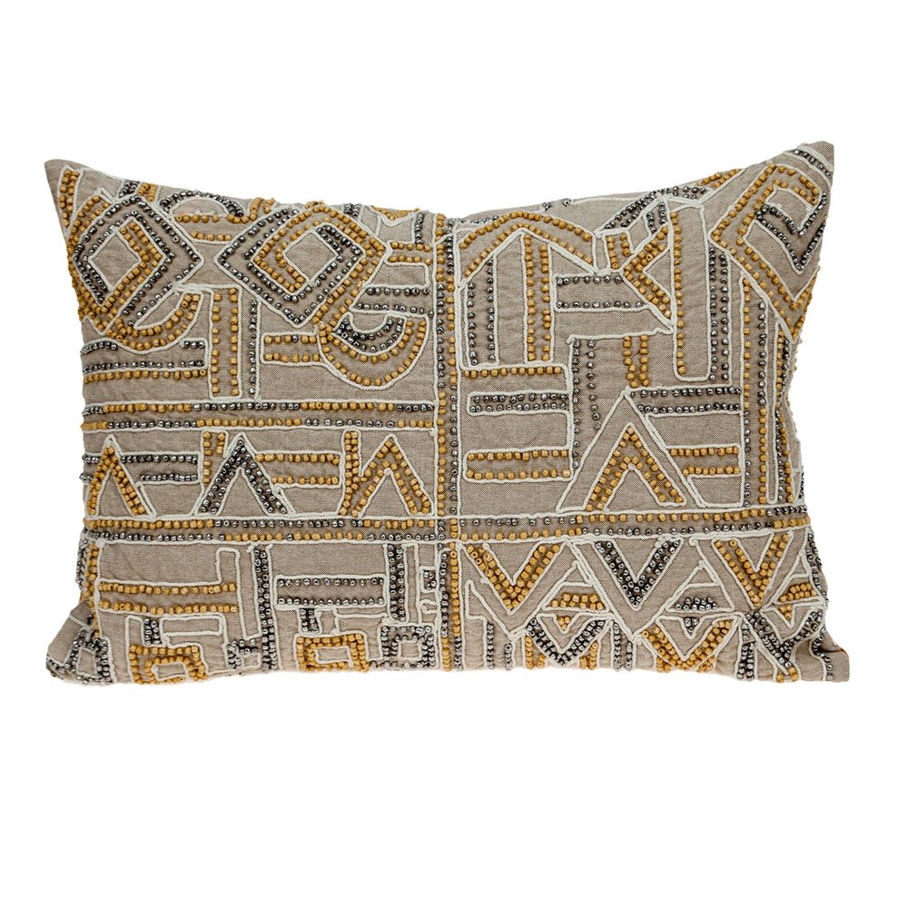 14" X 20" Beige Cotton Throw Pillow — view 1