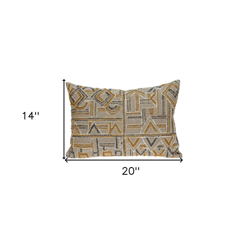 14" X 20" Beige Cotton Throw Pillow — view 6