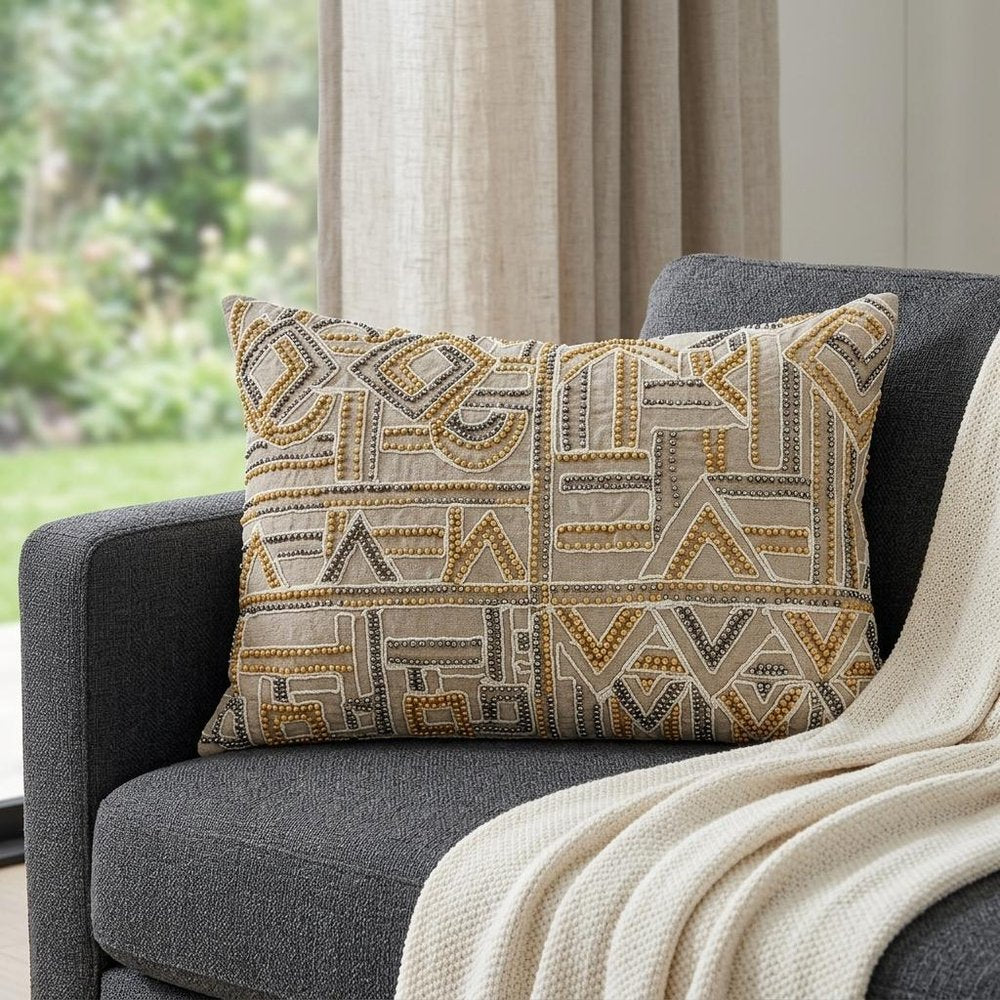 14" X 20" Beige Cotton Throw Pillow — view 7