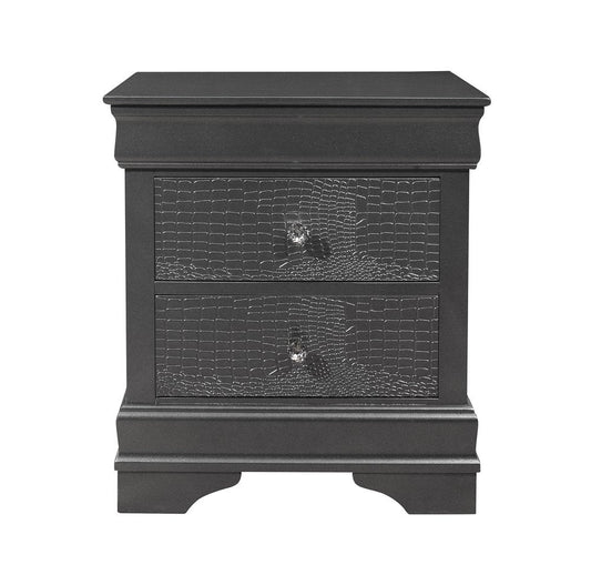 24" Gray Wood Shagreen Two Drawer Nightstand HomeRoots