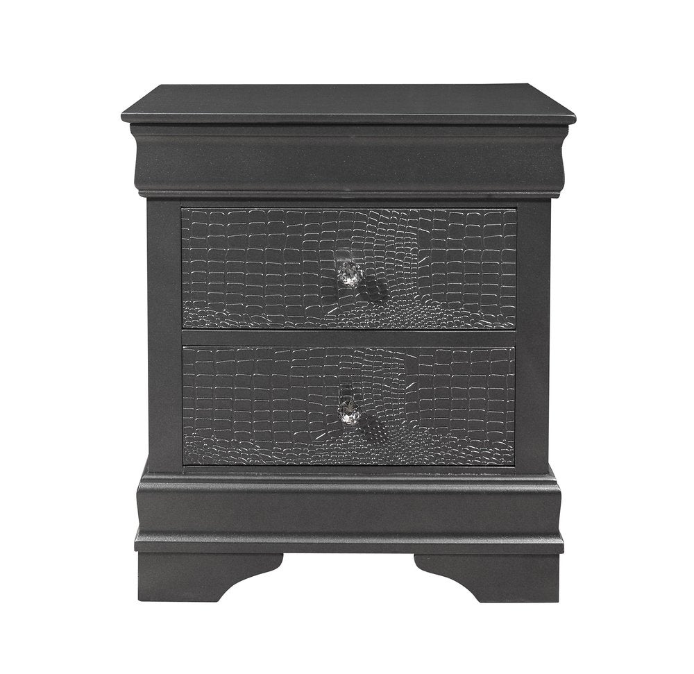 24" Gray Wood Shagreen Two Drawer Nightstand HomeRoots