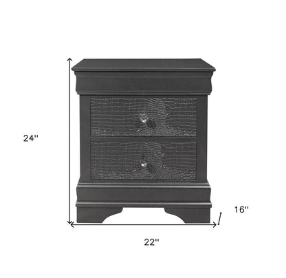 24" Gray Wood Shagreen Two Drawer Nightstand HomeRoots