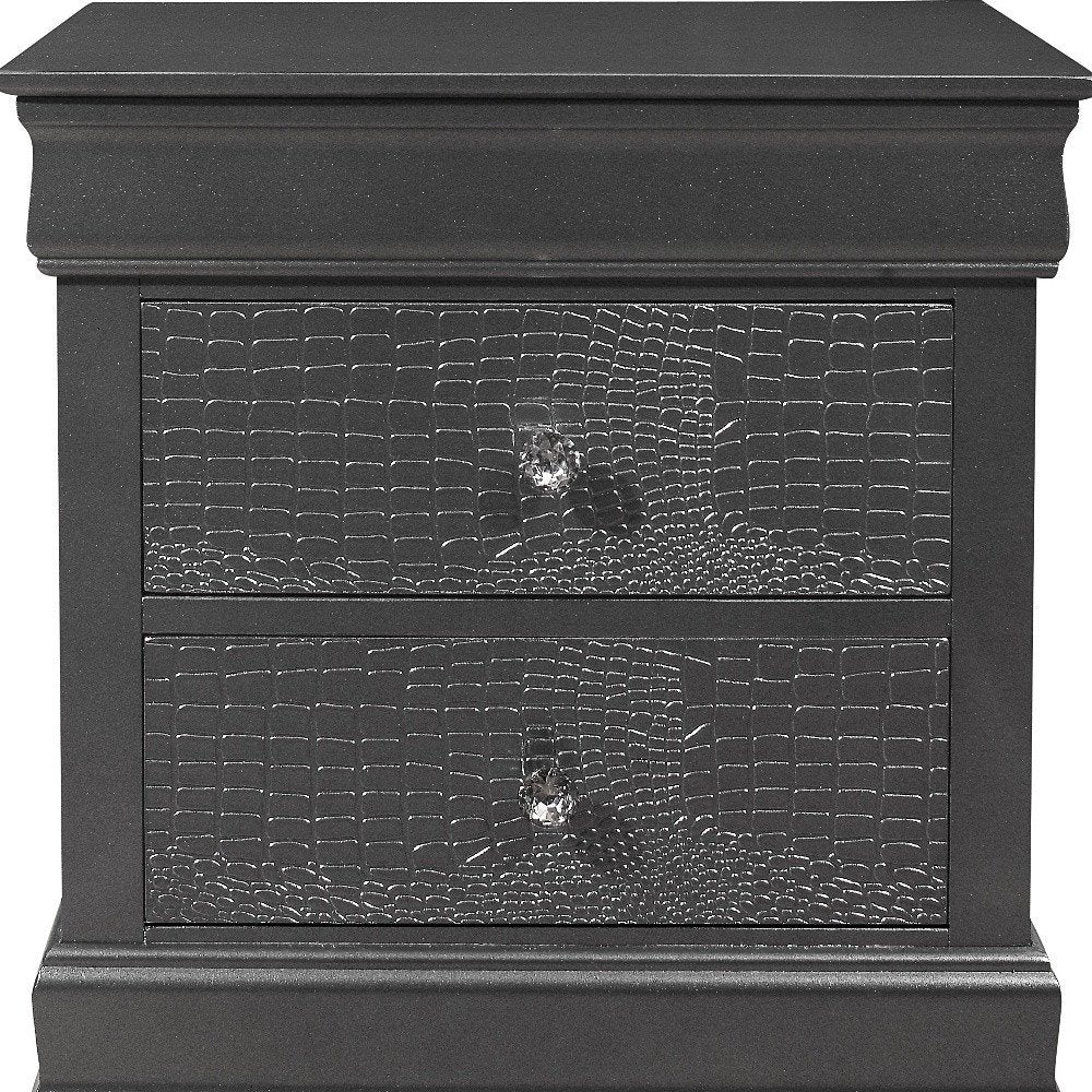 24" Gray Wood Shagreen Two Drawer Nightstand HomeRoots