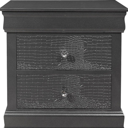 24" Gray Wood Shagreen Two Drawer Nightstand HomeRoots