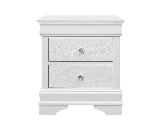 24" White Wood Shagreen Two Drawer Nightstand
