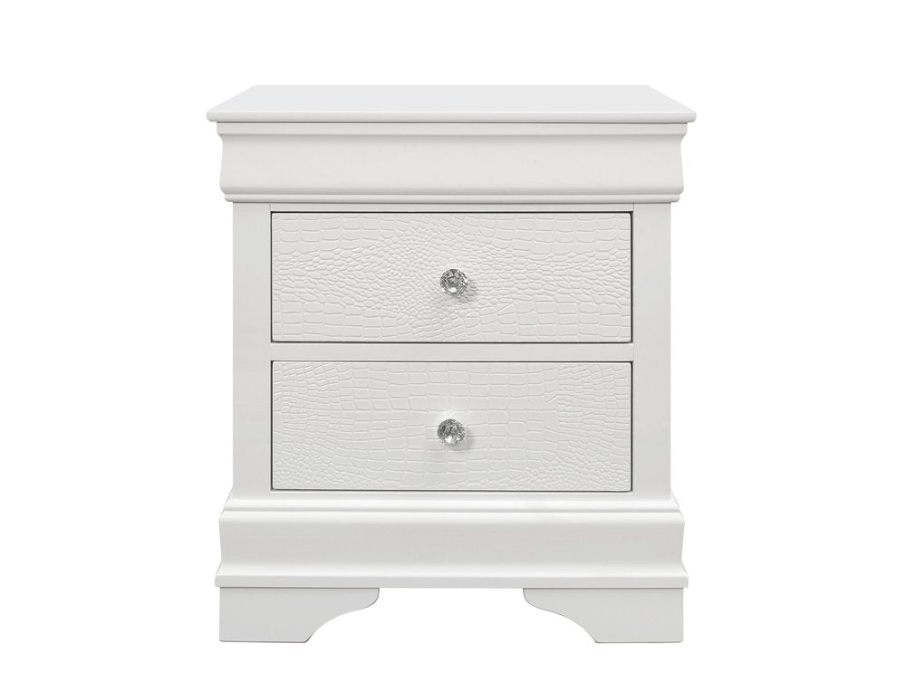24" White Wood Shagreen Two Drawer Nightstand — view 1