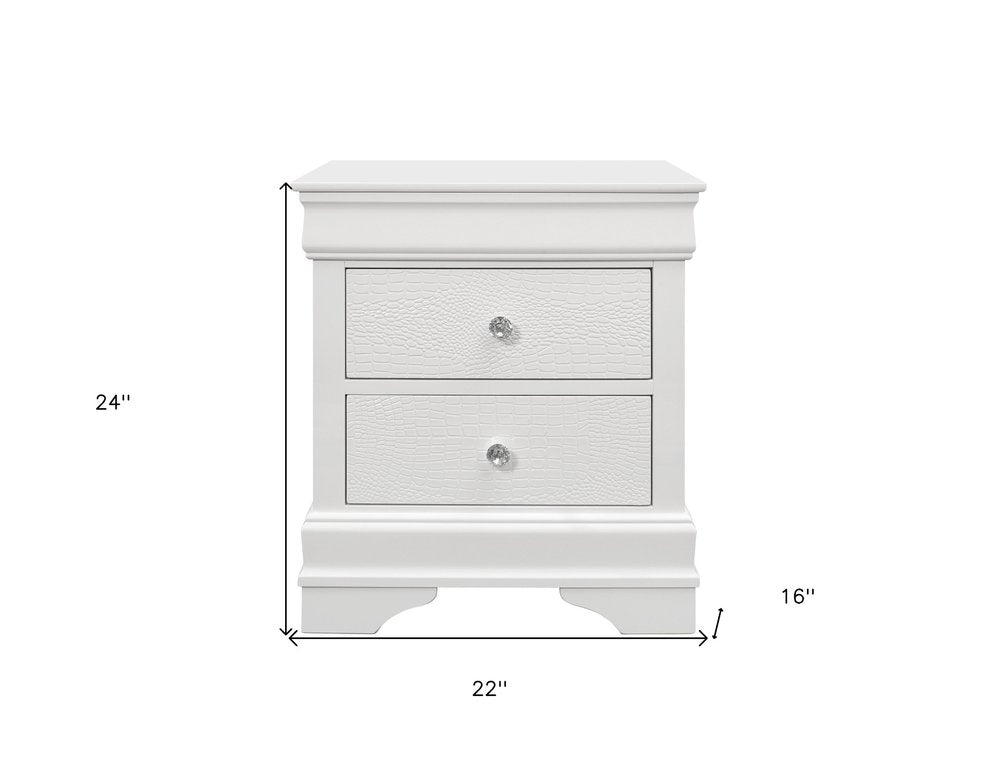 24" White Wood Shagreen Two Drawer Nightstand HomeRoots