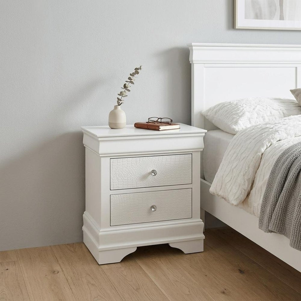 24" White Wood Shagreen Two Drawer Nightstand HomeRoots