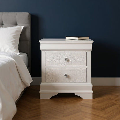 24" White Wood Shagreen Two Drawer Nightstand HomeRoots