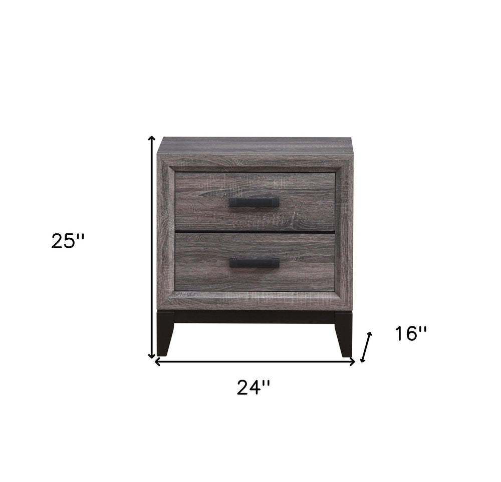 25" Gray Wood Two Drawer Nightstand HomeRoots