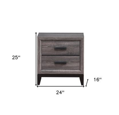 25" Gray Wood Two Drawer Nightstand
