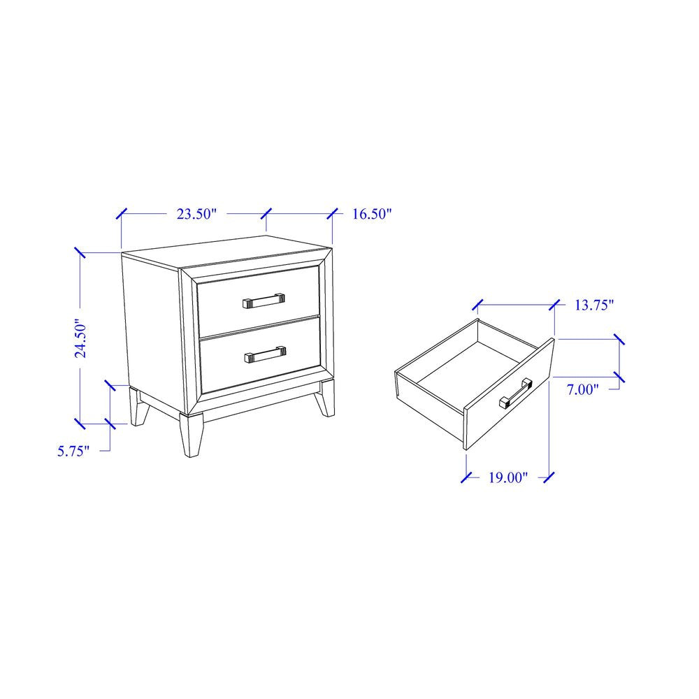 25" Gray Wood Two Drawer Nightstand