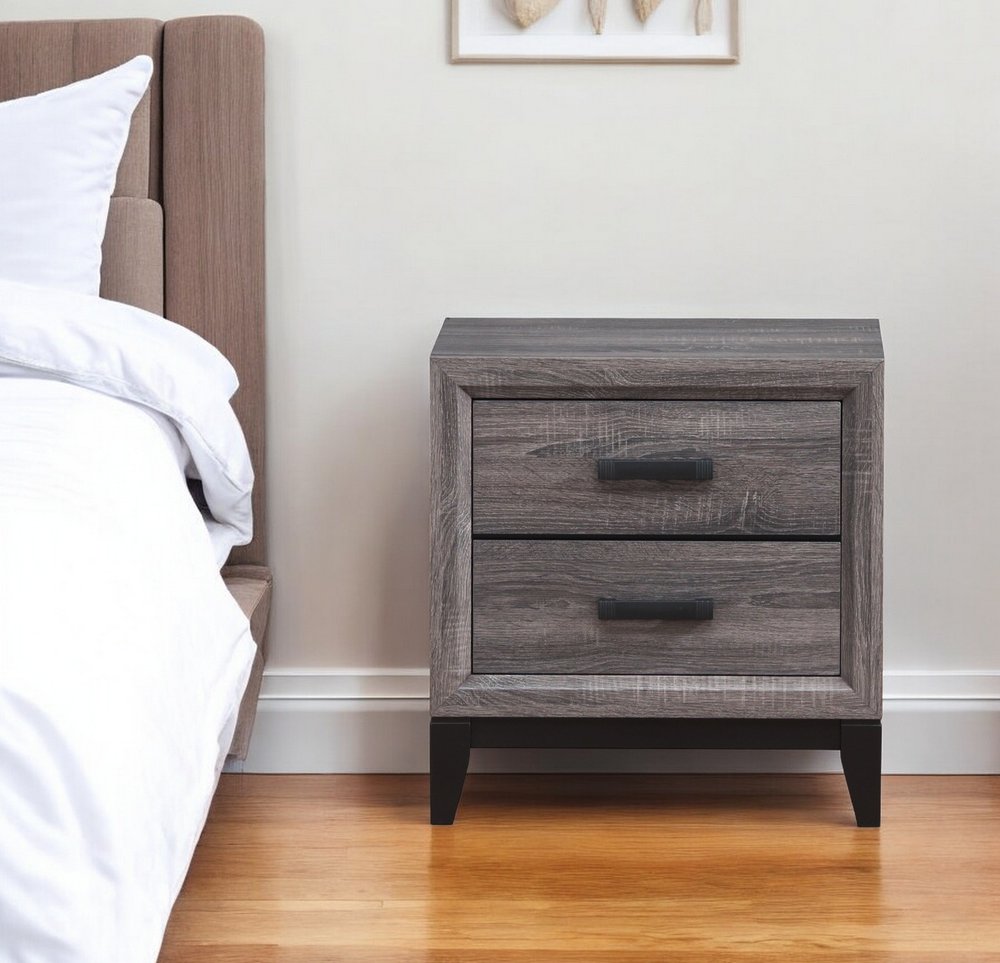 25" Gray Wood Two Drawer Nightstand HomeRoots