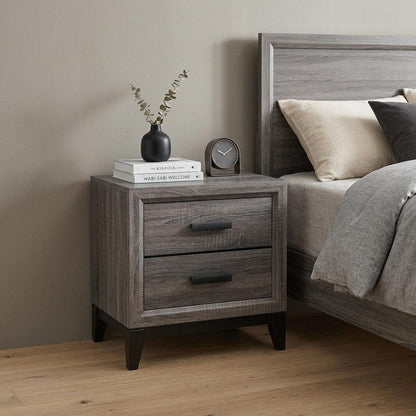 25" Gray Wood Two Drawer Nightstand HomeRoots