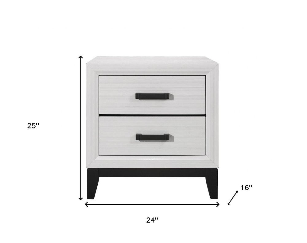 25" White Wood Two Drawer Nightstand HomeRoots