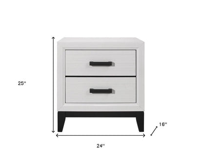 25" White Wood Two Drawer Nightstand HomeRoots