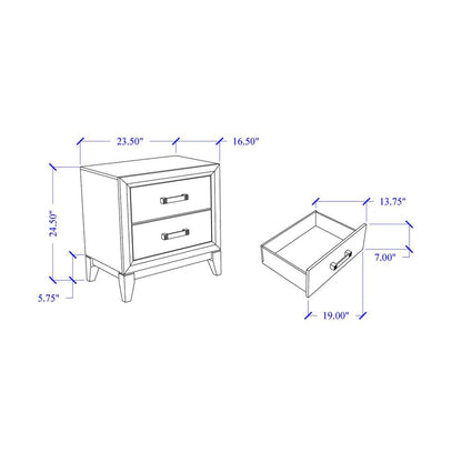 25" White Wood Two Drawer Nightstand