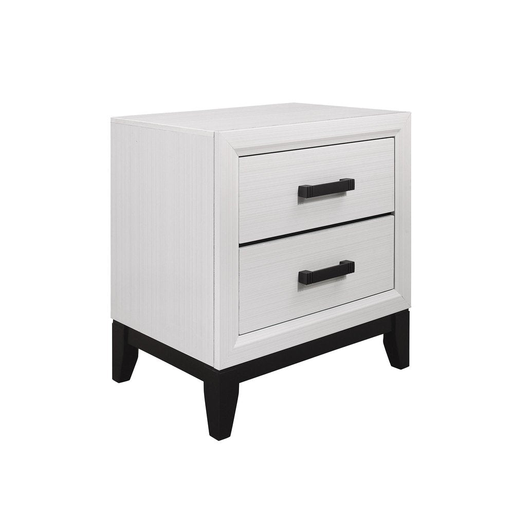 25" White Wood Two Drawer Nightstand