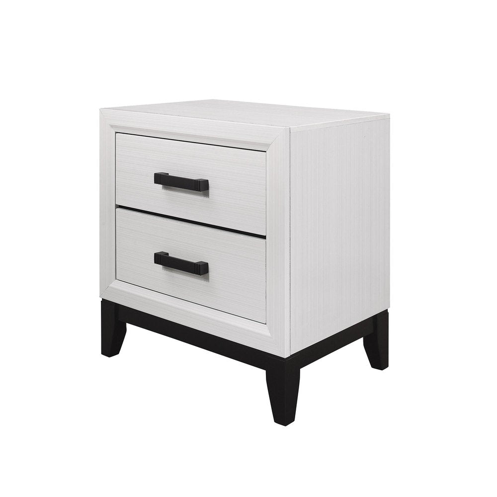 25" White Wood Two Drawer Nightstand