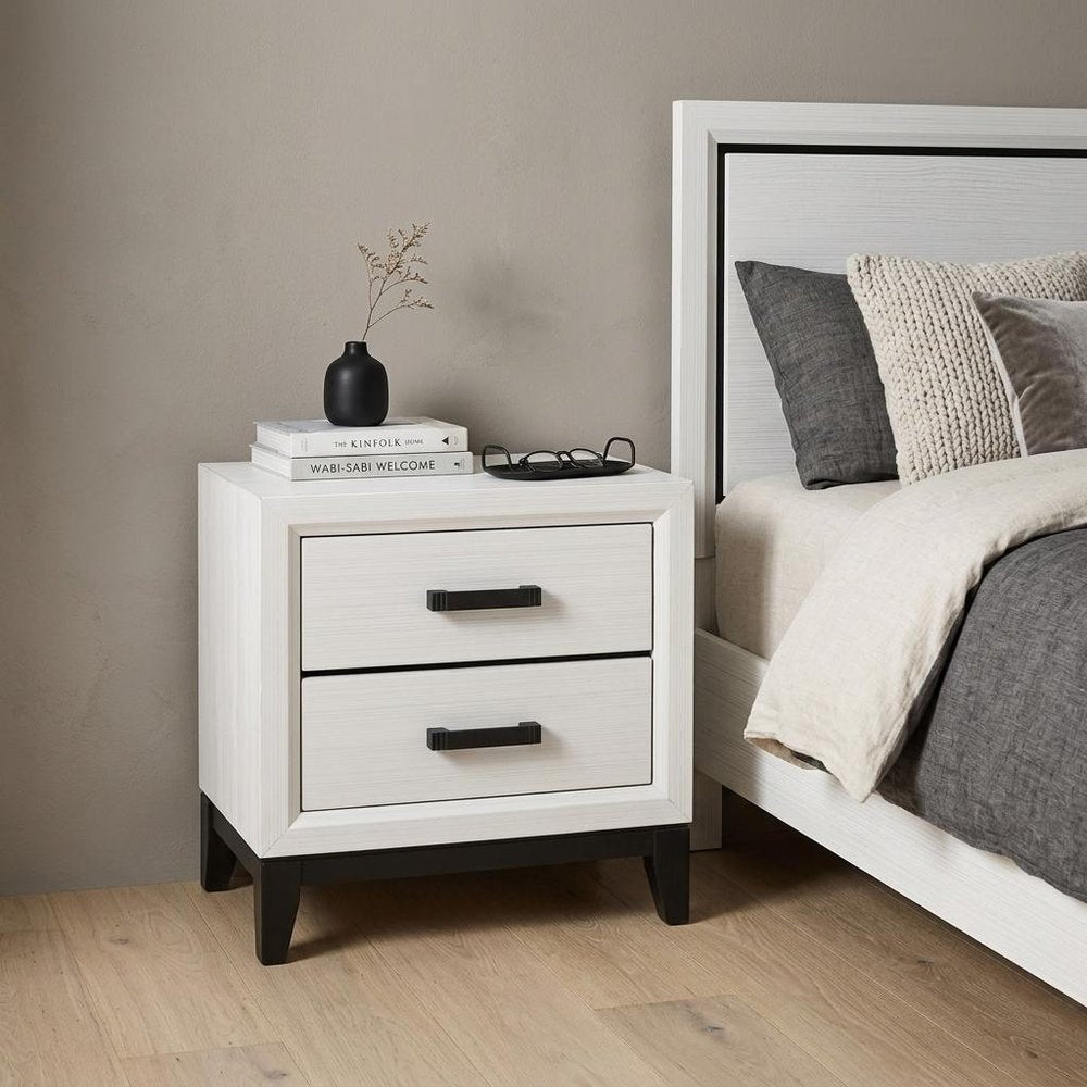 25" White Wood Two Drawer Nightstand HomeRoots