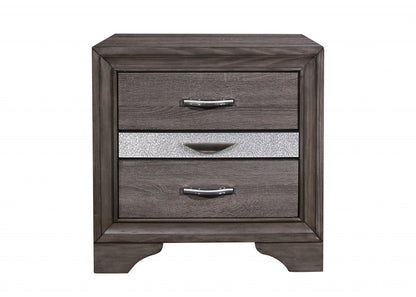 27" Gray Wood and Solid Wood Two Drawer Nightstand HomeRoots
