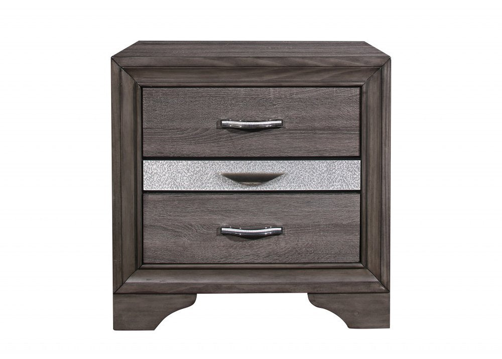 27" Gray Wood and Solid Wood Two Drawer Nightstand — view 1