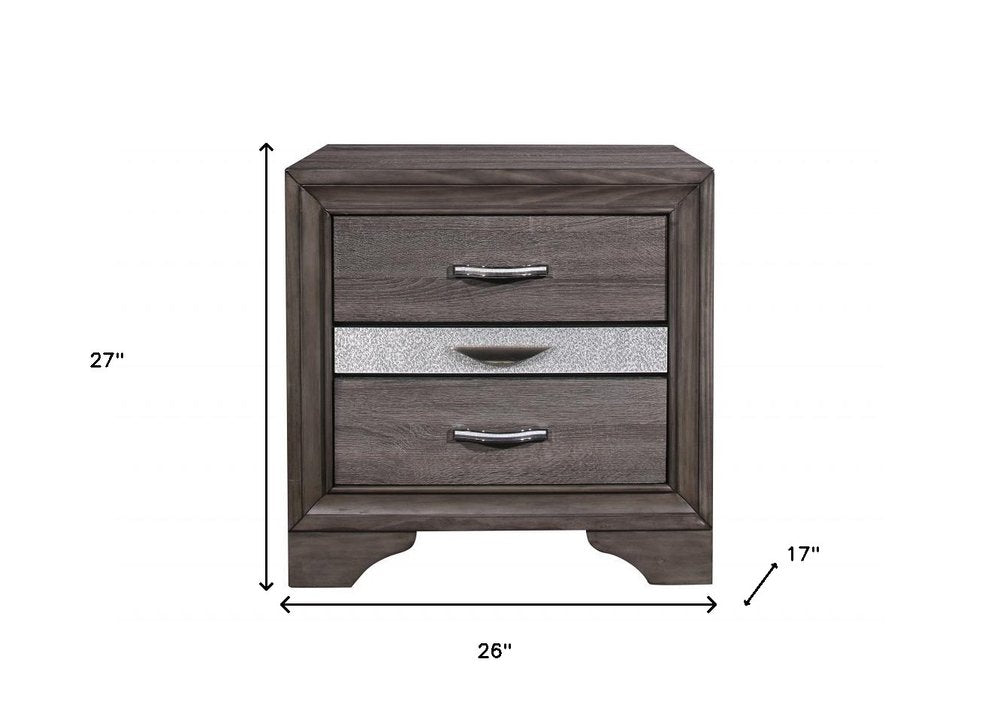 27" Gray Wood and Solid Wood Two Drawer Nightstand — view 4