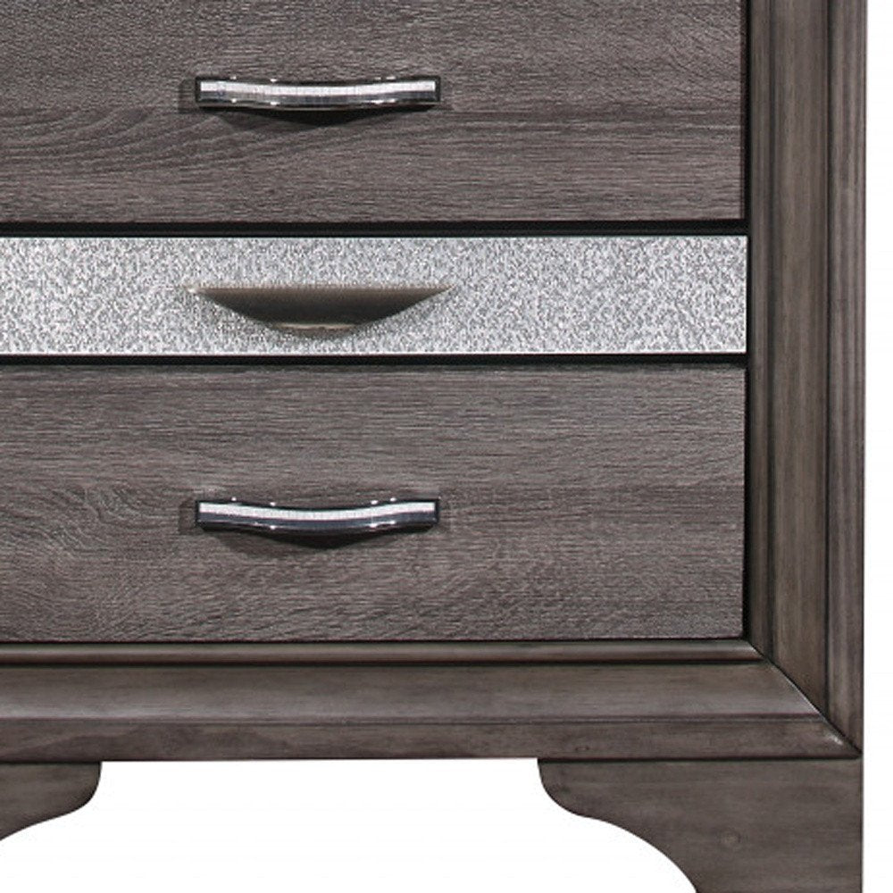 27" Gray Wood and Solid Wood Two Drawer Nightstand — view 2