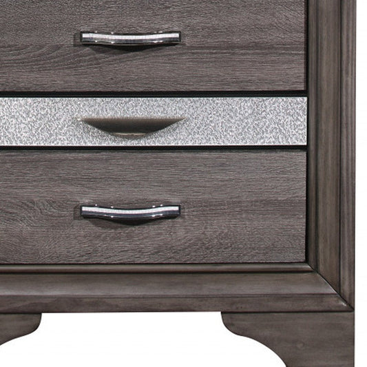 27" Gray Wood and Solid Wood Two Drawer Nightstand HomeRoots