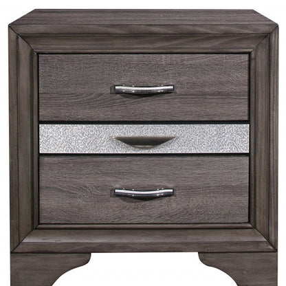 27" Gray Wood and Solid Wood Two Drawer Nightstand HomeRoots