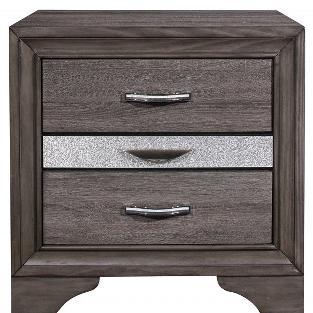 27" Gray Wood and Solid Wood Two Drawer Nightstand