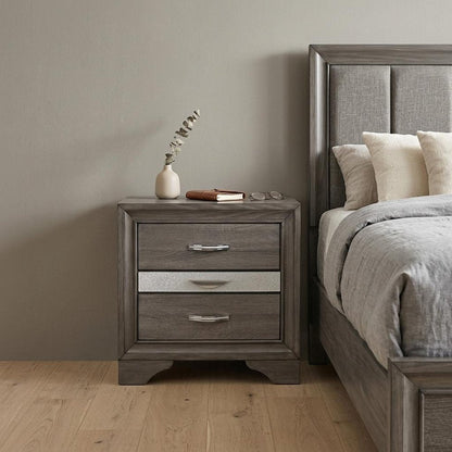 27" Gray Wood and Solid Wood Two Drawer Nightstand HomeRoots