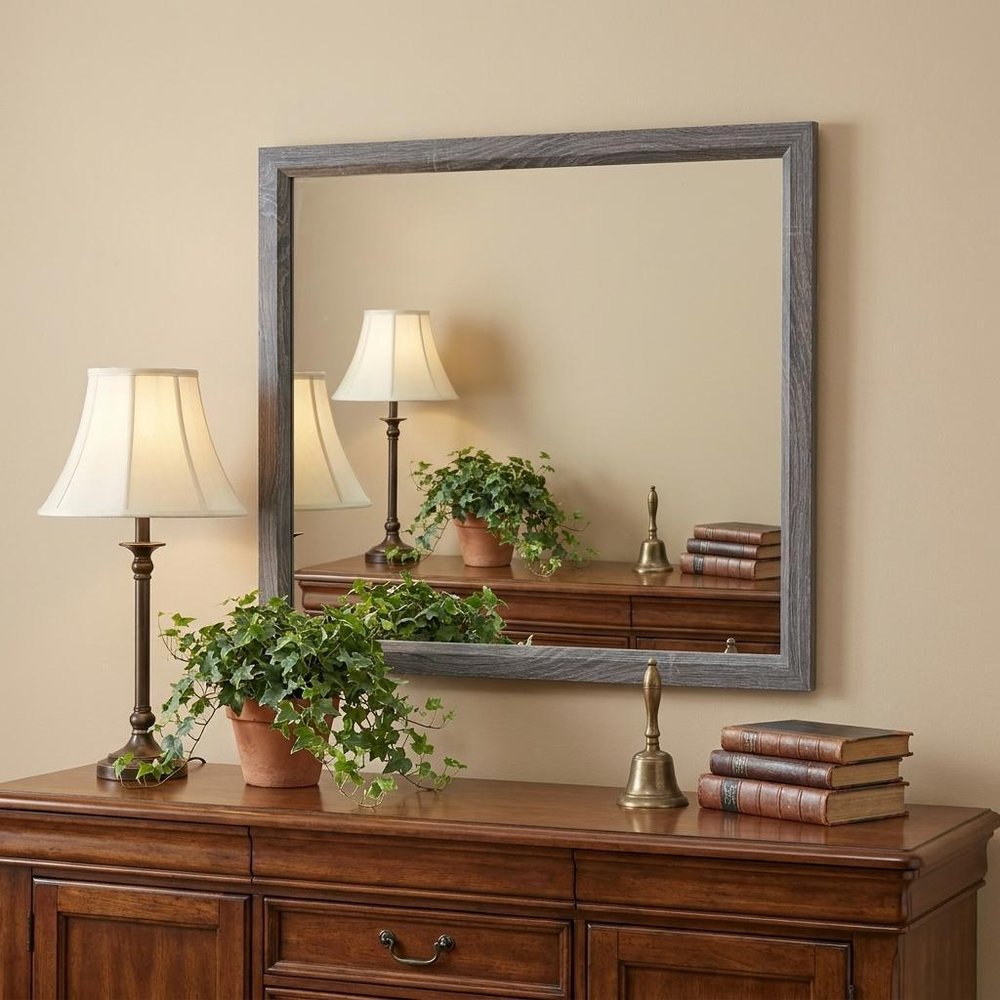 35" Dark Gray Wood Framed Accent Mirror HomeRoots