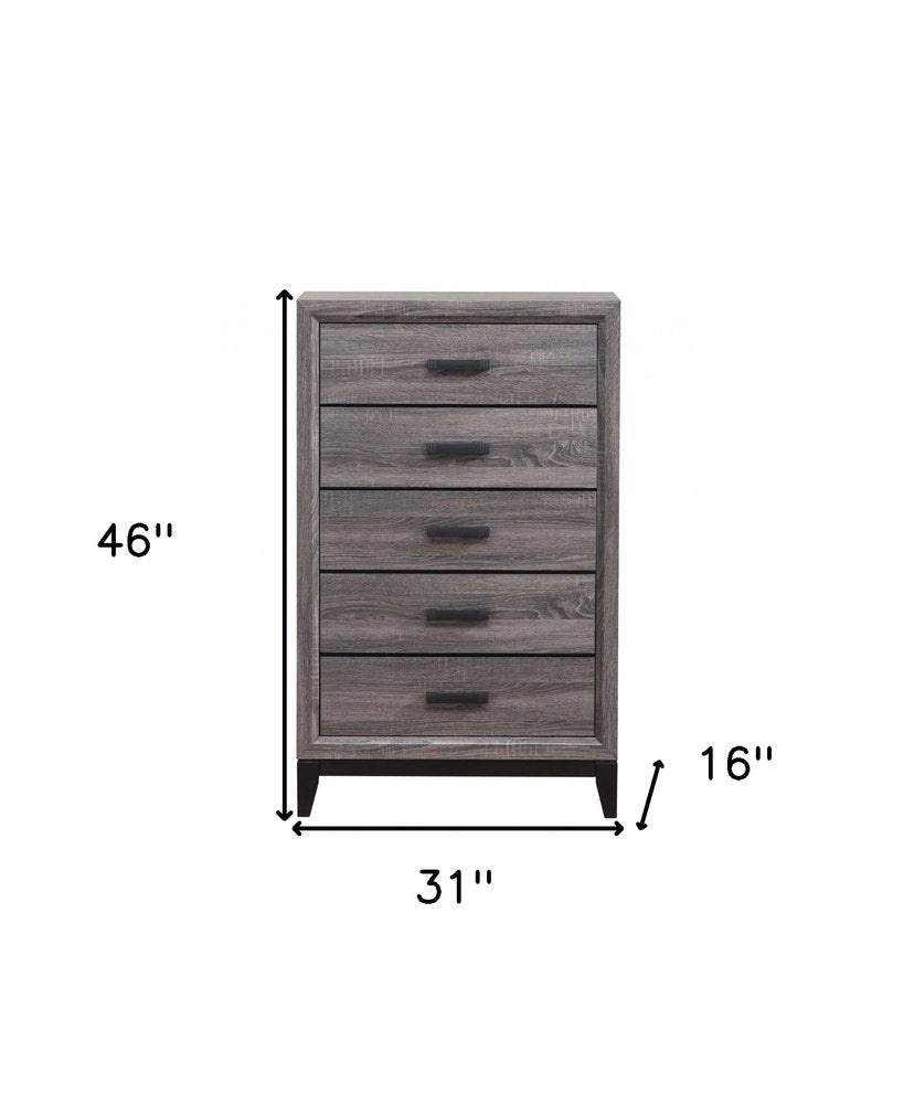 31" Dark Gray Solid Wood Five Drawer Dresser
