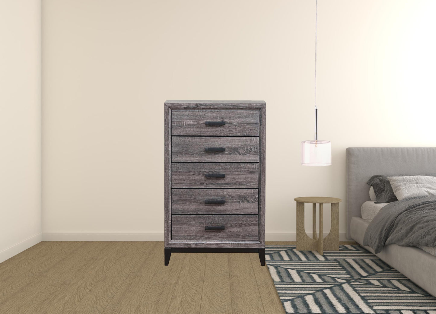 31" Grey Solid Wood Five Drawer Chest