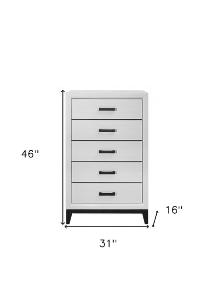 31" White Solid Wood Five Drawer Chest