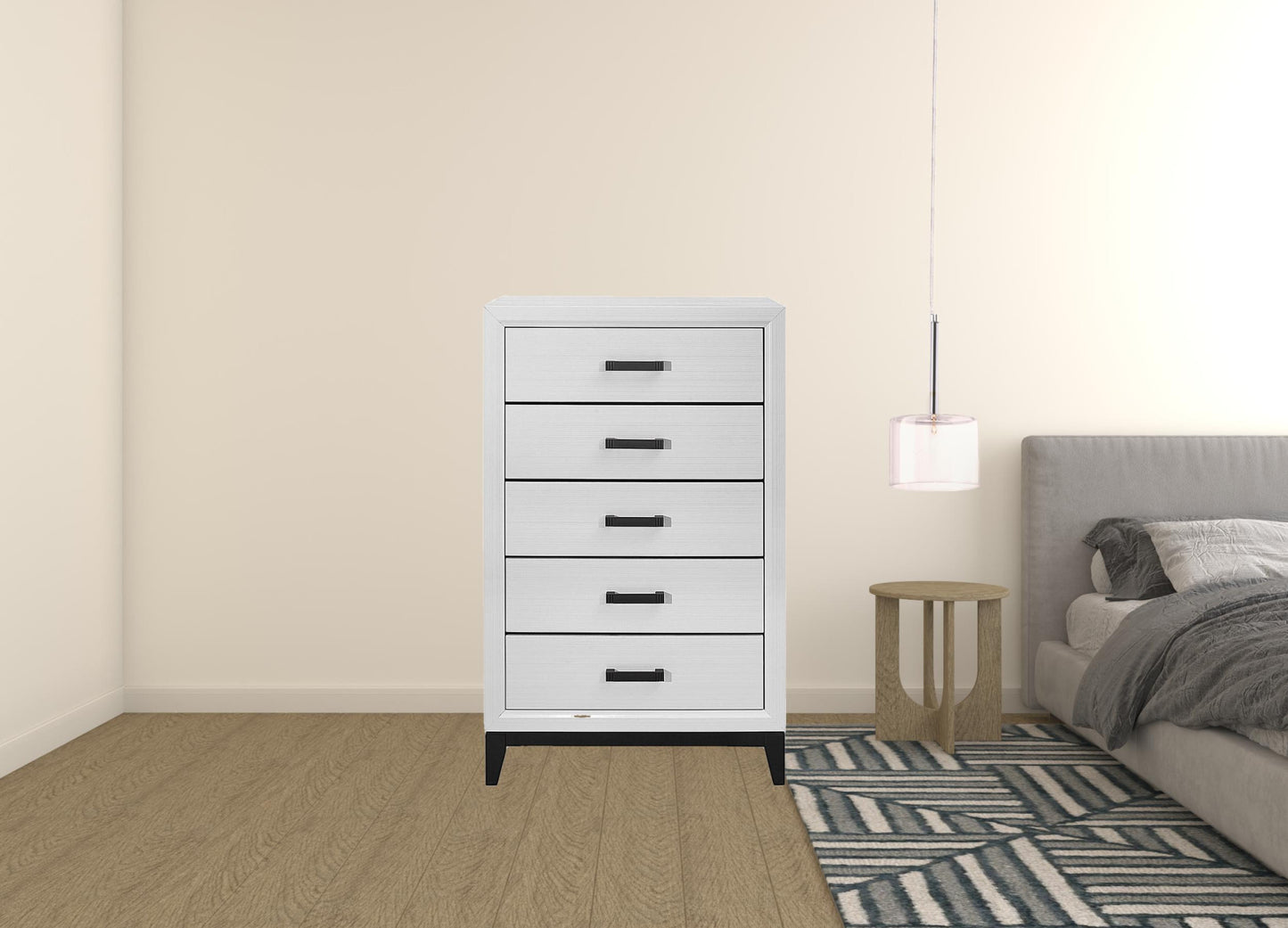 31" White Solid Wood Five Drawer Chest