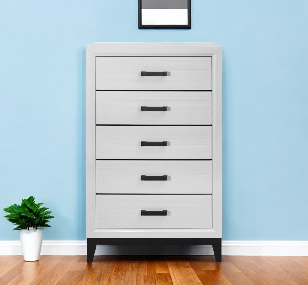 31" White Wood Five Drawer Standard Chest HomeRoots