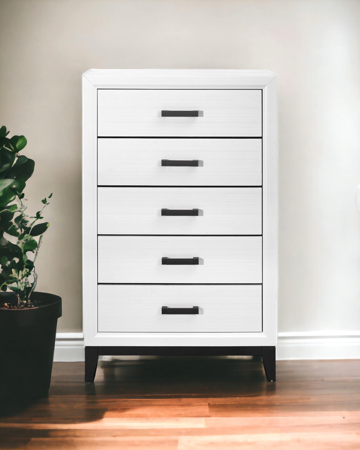 31" White Wood Five Drawer Standard Chest