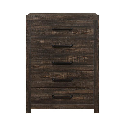 35" Rustic Dark Oak Solid Wood Five Drawer Chest