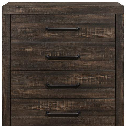 35" Rustic Dark Oak Solid Wood Five Drawer Chest