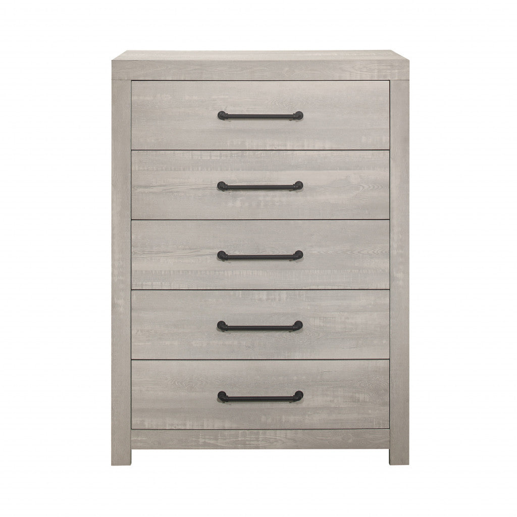 35" Rustic White Wash Solid Wood Five Drawer Chest