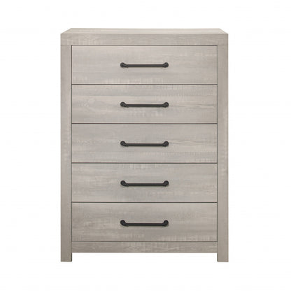 35" Rustic White Wash Solid Wood Five Drawer Chest