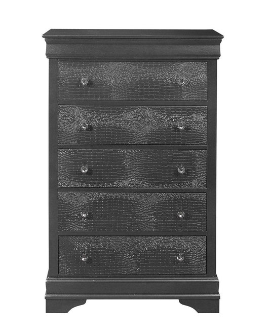 31" Gray Solid Wood Five Drawer Dresser