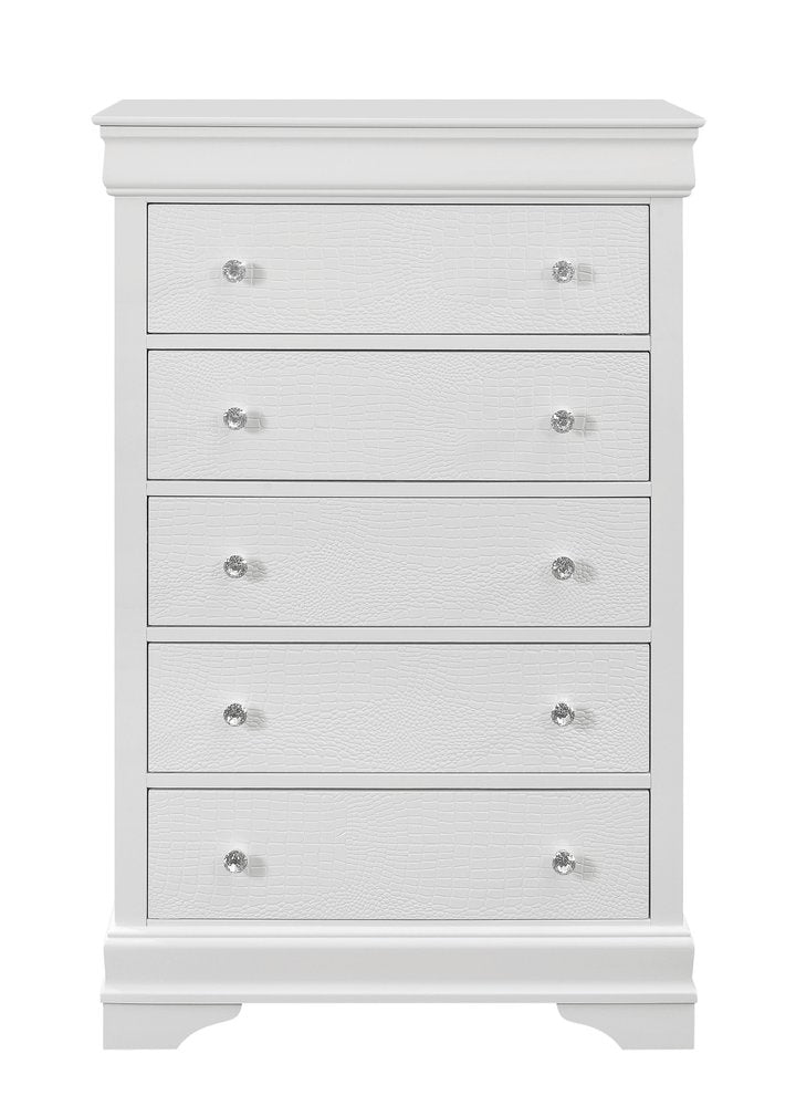 31" Metallic White Solid Wood Five Drawer Chest HomeRoots