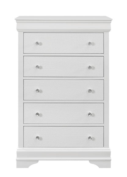 31" Metallic White Solid Wood Five Drawer Chest HomeRoots