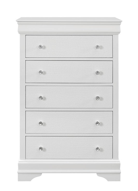 31" Metallic White Solid Wood Five Drawer Chest HomeRoots
