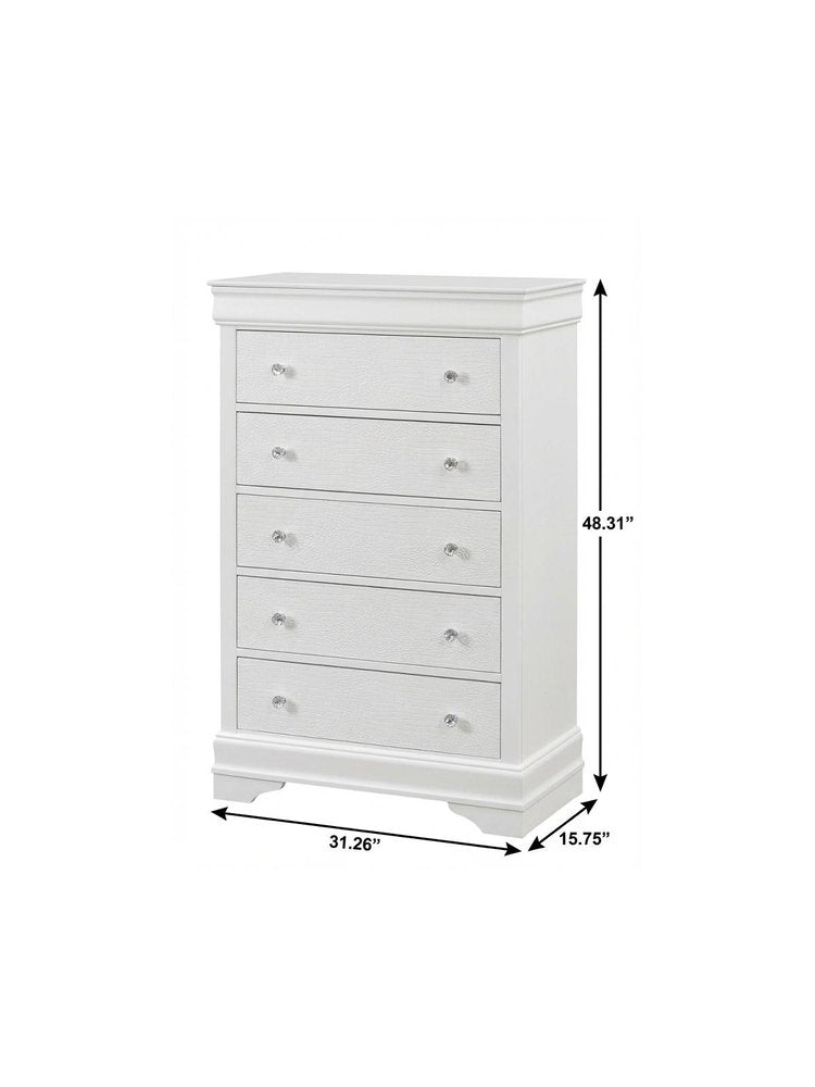 31" Metallic White Solid Wood Five Drawer Chest HomeRoots