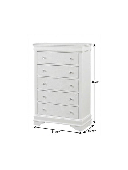 31" Metallic White Solid Wood Five Drawer Chest HomeRoots