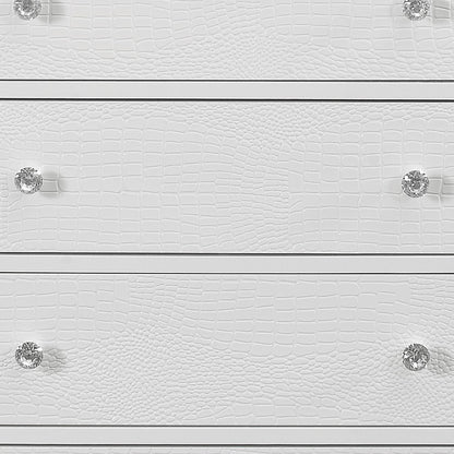 31" Metallic White Solid Wood Five Drawer Chest